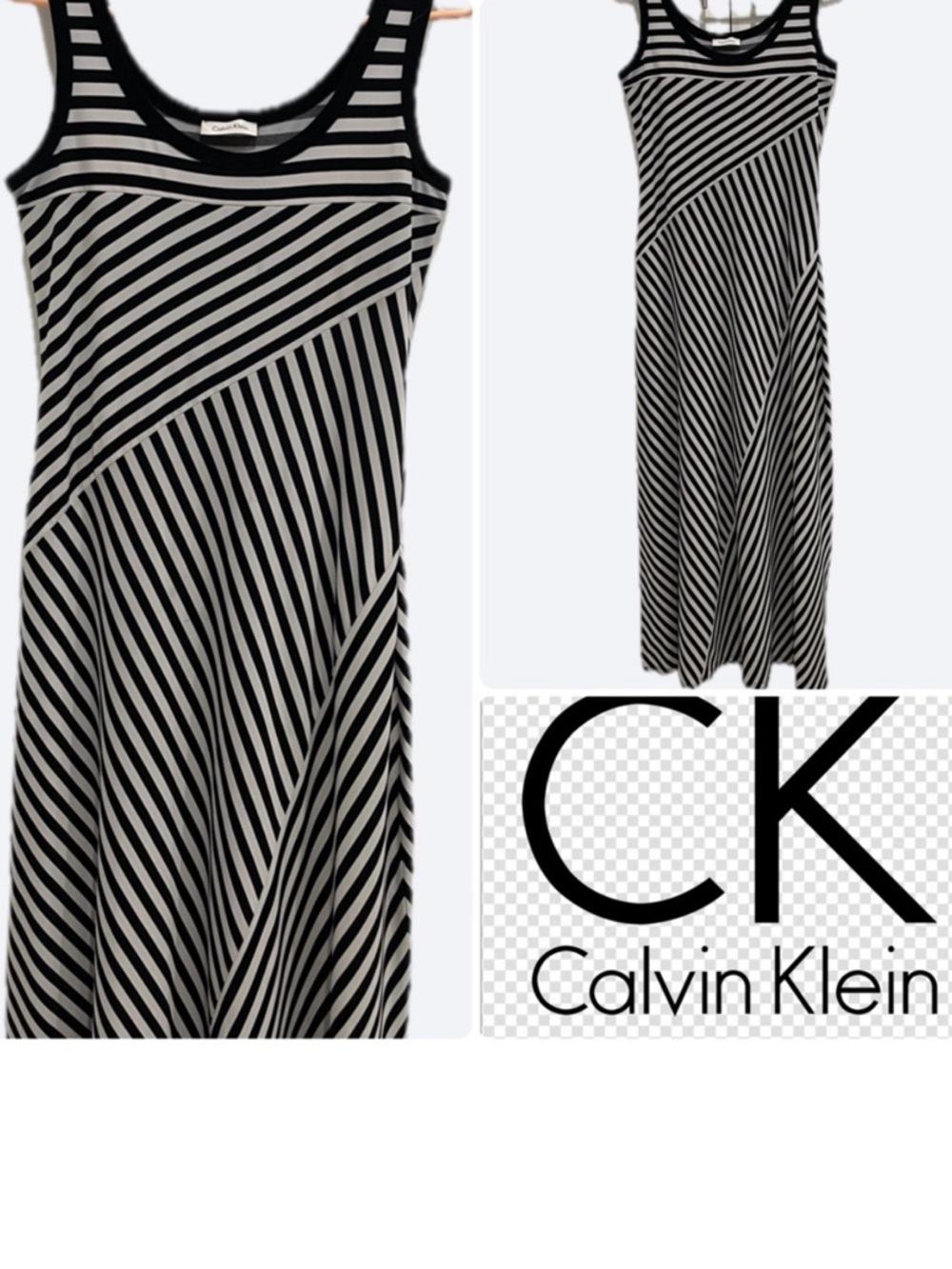 Calvin Klein Black & White Striped Sleeveless Maxi Dress π₯ - Size Medium - Picture 3 of 16